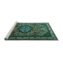 Sideview of Machine Washable Medallion Turquoise Traditional Area Rugs, wshtr1510turq
