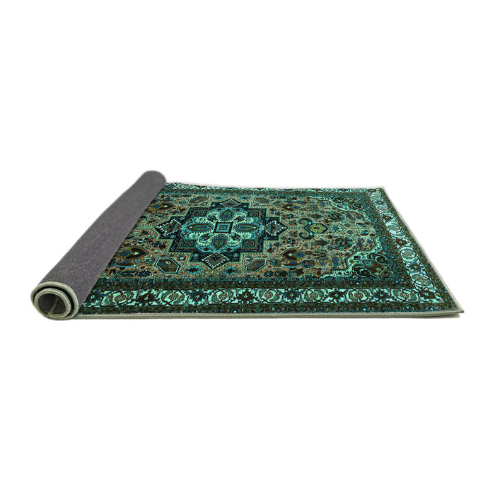 Sideview of Medallion Turquoise Traditional Rug, tr1510turq