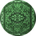 Round Machine Washable Medallion Emerald Green Traditional Area Rugs, wshtr1510emgrn