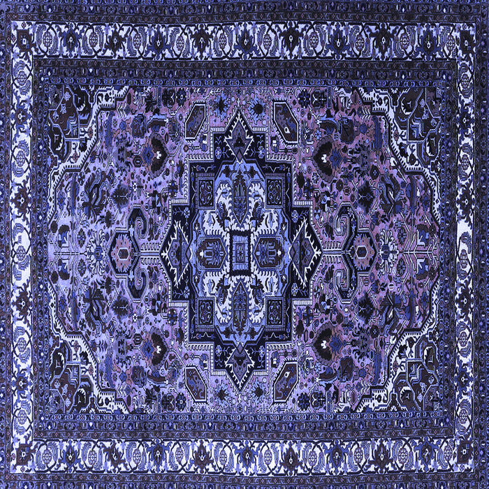 Square Machine Washable Medallion Blue Traditional Rug, wshtr1510blu
