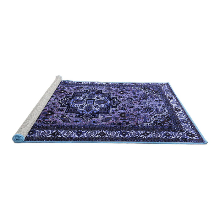 Sideview of Machine Washable Medallion Blue Traditional Rug, wshtr1510blu