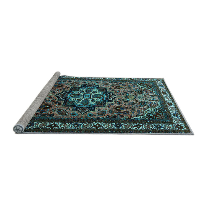 Sideview of Machine Washable Medallion Light Blue Traditional Rug, wshtr1510lblu