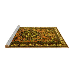 Sideview of Machine Washable Medallion Yellow Traditional Rug, wshtr1510yw