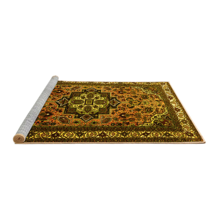 Sideview of Machine Washable Medallion Yellow Traditional Rug, wshtr1510yw