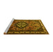 Sideview of Machine Washable Medallion Yellow Traditional Rug, wshtr1510yw