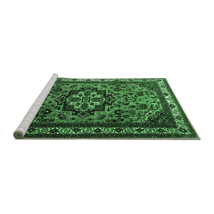 Sideview of Machine Washable Medallion Emerald Green Traditional Area Rugs, wshtr1510emgrn
