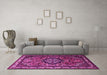 Machine Washable Medallion Pink Traditional Rug in a Living Room, wshtr1510pnk