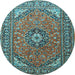 Round Machine Washable Medallion Light Blue Traditional Rug, wshtr1511lblu