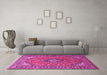 Machine Washable Medallion Pink Traditional Rug in a Living Room, wshtr1511pnk