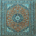 Square Machine Washable Medallion Light Blue Traditional Rug, wshtr1511lblu