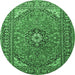 Round Machine Washable Medallion Emerald Green Traditional Area Rugs, wshtr1511emgrn