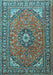 Machine Washable Medallion Light Blue Traditional Rug, wshtr1511lblu