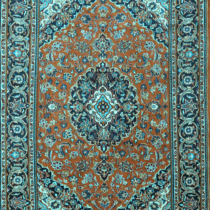 Machine Washable Medallion Light Blue Traditional Rug, wshtr1511lblu