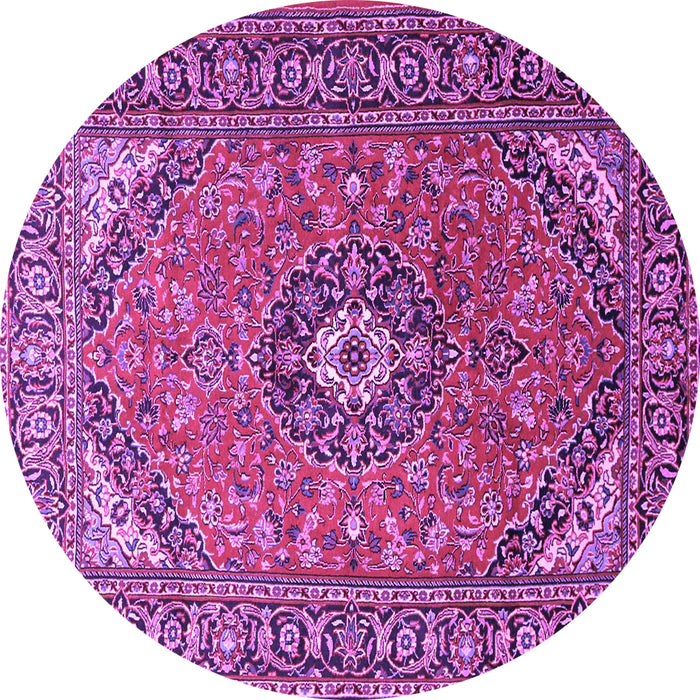 Round Machine Washable Medallion Purple Traditional Area Rugs, wshtr1511pur