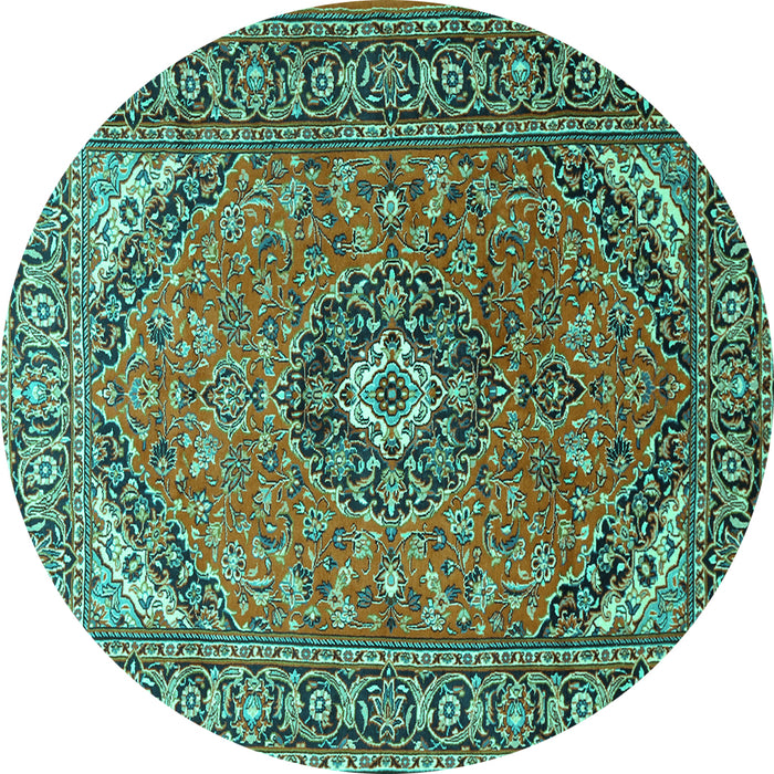 Round Machine Washable Medallion Turquoise Traditional Area Rugs, wshtr1511turq