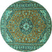 Round Machine Washable Medallion Turquoise Traditional Area Rugs, wshtr1511turq