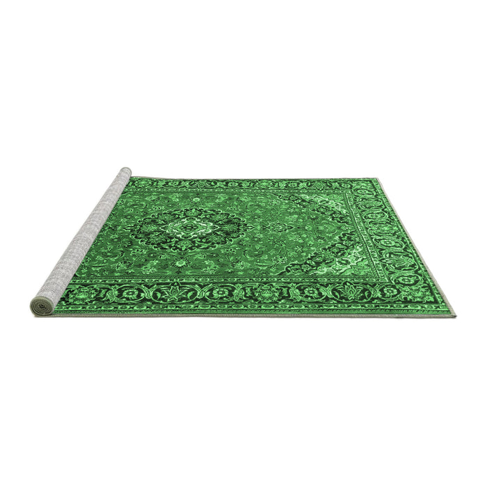 Sideview of Machine Washable Medallion Emerald Green Traditional Area Rugs, wshtr1511emgrn