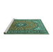 Sideview of Machine Washable Medallion Turquoise Traditional Area Rugs, wshtr1511turq