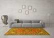 Machine Washable Medallion Yellow Traditional Rug in a Living Room, wshtr1511yw