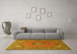 Machine Washable Medallion Yellow Traditional Rug in a Living Room, wshtr1511yw