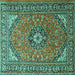 Square Machine Washable Medallion Turquoise Traditional Area Rugs, wshtr1511turq