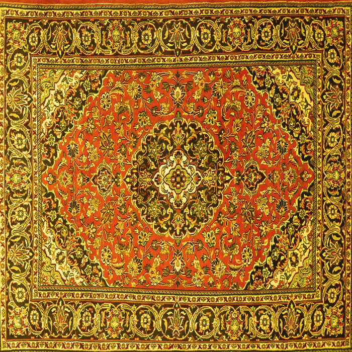 Square Machine Washable Medallion Yellow Traditional Rug, wshtr1511yw
