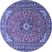 Round Machine Washable Medallion Blue Traditional Rug, wshtr1511blu