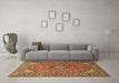 Machine Washable Medallion Brown Traditional Rug in a Living Room,, wshtr1511brn