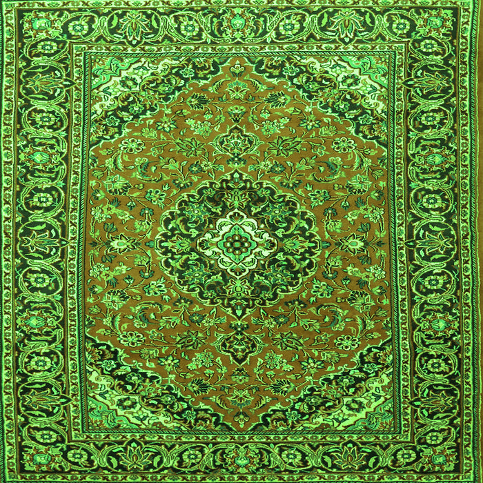 Round Machine Washable Medallion Green Traditional Area Rugs, wshtr1511grn