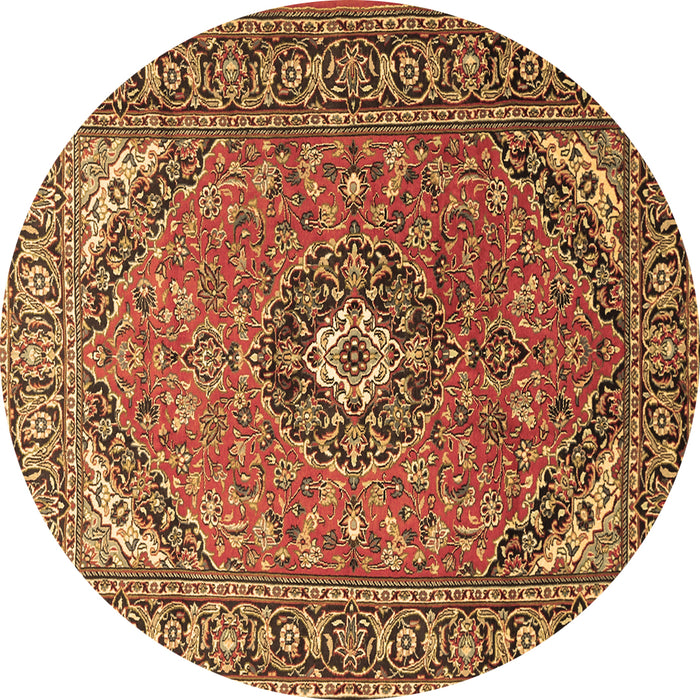 Round Machine Washable Medallion Brown Traditional Rug, wshtr1511brn