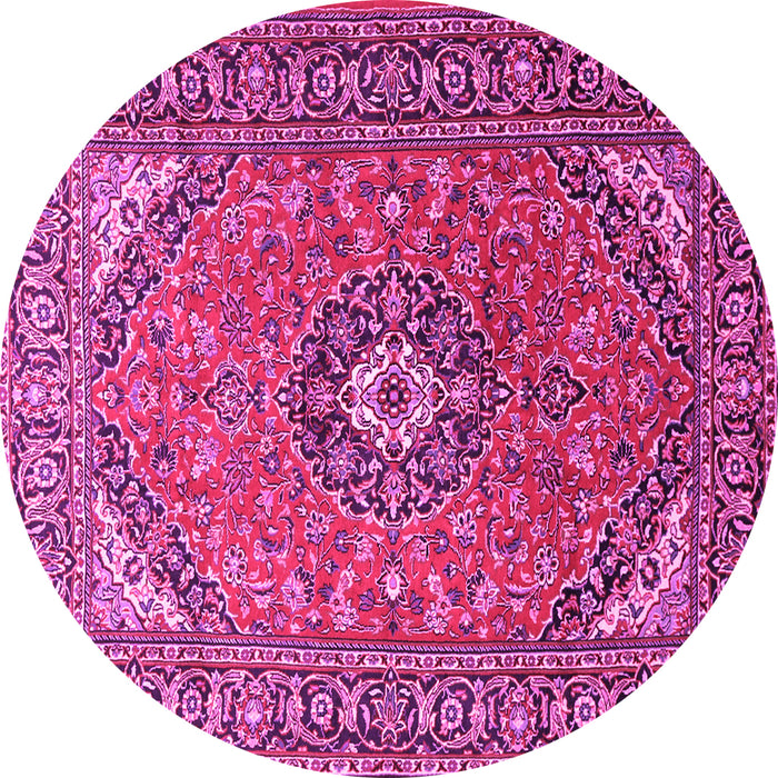 Round Machine Washable Medallion Pink Traditional Rug, wshtr1511pnk