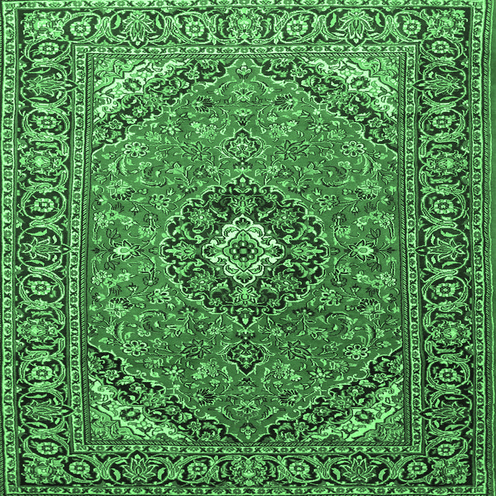 Square Medallion Emerald Green Traditional Rug, tr1511emgrn