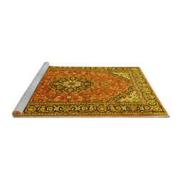 Sideview of Machine Washable Medallion Yellow Traditional Rug, wshtr1511yw