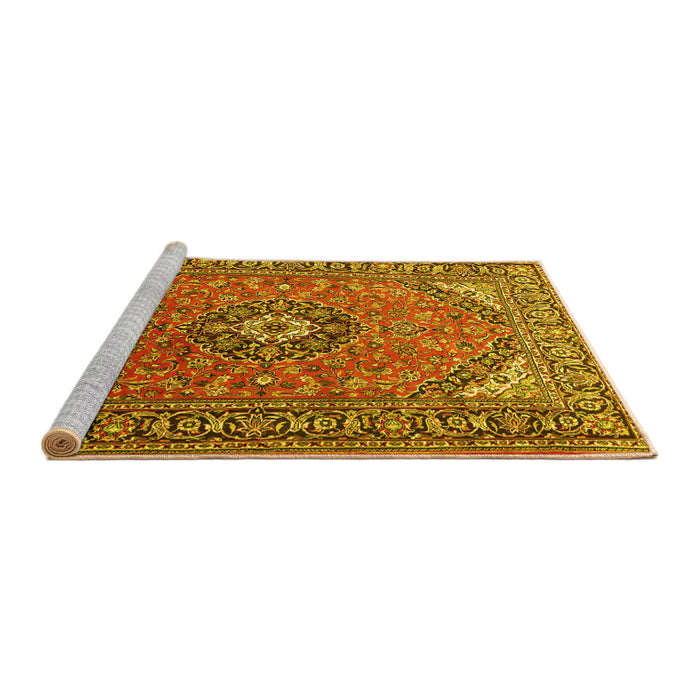 Sideview of Machine Washable Medallion Yellow Traditional Rug, wshtr1511yw