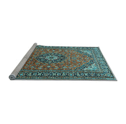 Sideview of Machine Washable Medallion Light Blue Traditional Rug, wshtr1511lblu