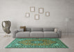 Machine Washable Medallion Turquoise Traditional Area Rugs in a Living Room,, wshtr1511turq