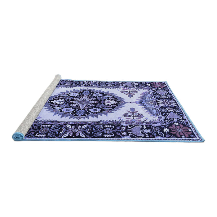 Sideview of Machine Washable Persian Blue Traditional Rug, wshtr1512blu