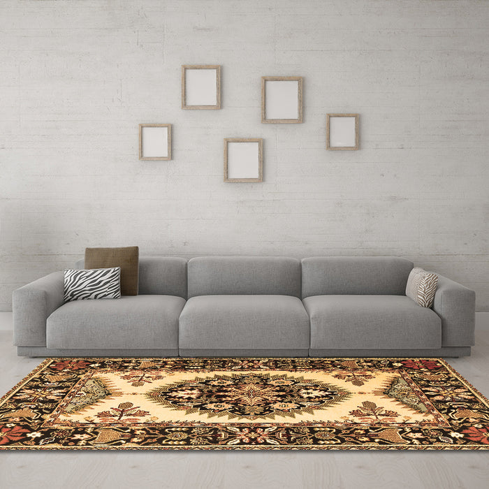 Machine Washable Persian Brown Traditional Rug in a Living Room,, wshtr1512brn