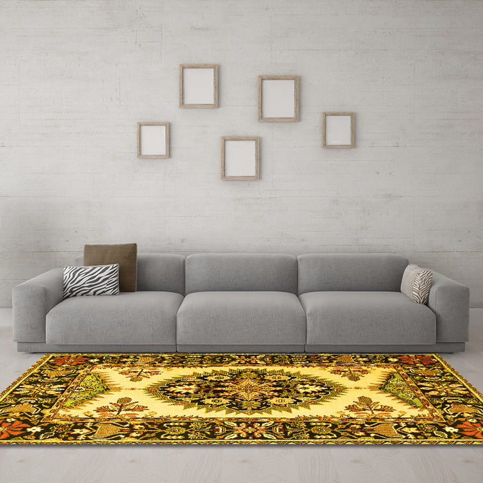 Machine Washable Persian Yellow Traditional Rug in a Living Room, wshtr1512yw