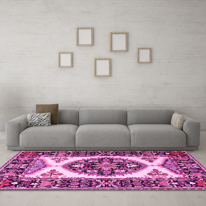 Machine Washable Persian Pink Traditional Rug in a Living Room, wshtr1512pnk