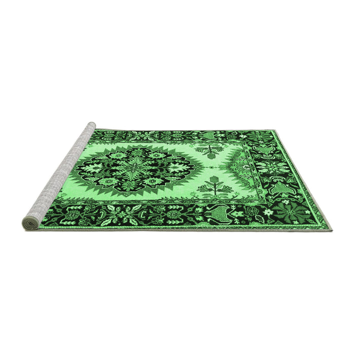 Sideview of Machine Washable Persian Emerald Green Traditional Area Rugs, wshtr1512emgrn