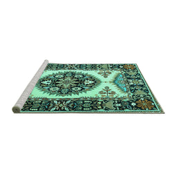 Sideview of Machine Washable Persian Turquoise Traditional Area Rugs, wshtr1512turq