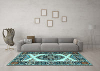 Machine Washable Persian Light Blue Traditional Rug, wshtr1512lblu