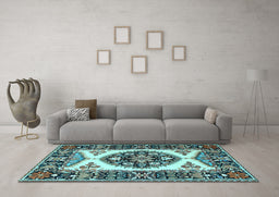 Machine Washable Persian Light Blue Traditional Rug in a Living Room, wshtr1512lblu