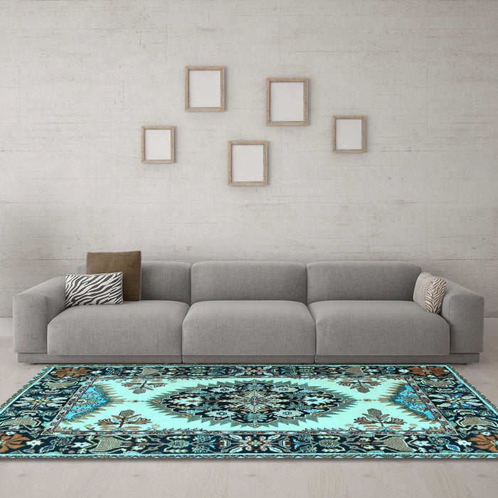 Machine Washable Persian Light Blue Traditional Rug in a Living Room, wshtr1512lblu