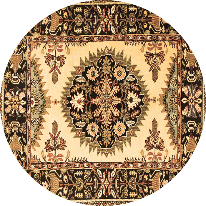 Round Machine Washable Persian Brown Traditional Rug, wshtr1512brn