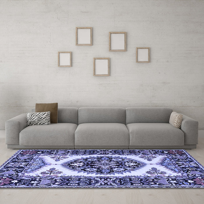 Machine Washable Persian Blue Traditional Rug in a Living Room, wshtr1512blu