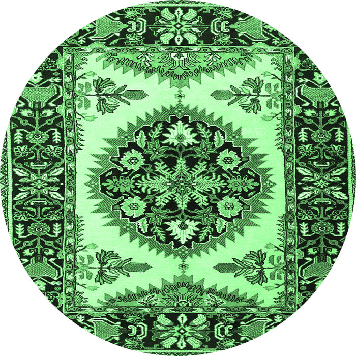 Round Machine Washable Persian Emerald Green Traditional Area Rugs, wshtr1512emgrn