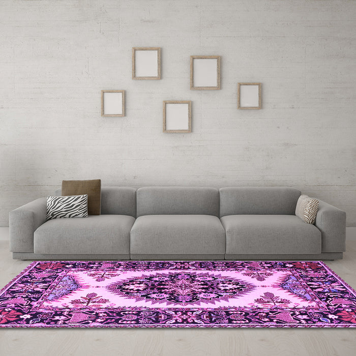 Machine Washable Persian Purple Traditional Area Rugs in a Living Room, wshtr1512pur