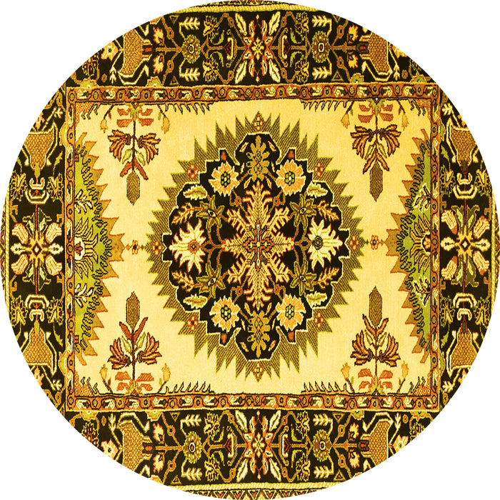 Round Machine Washable Persian Yellow Traditional Rug, wshtr1512yw